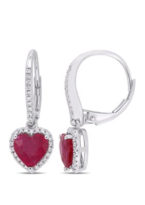 Belk & Co 2.10 Ct. T.w. Ruby And 1/4 Ct. T.w. Diamond Halo Heart Earrings In 14K White Gold