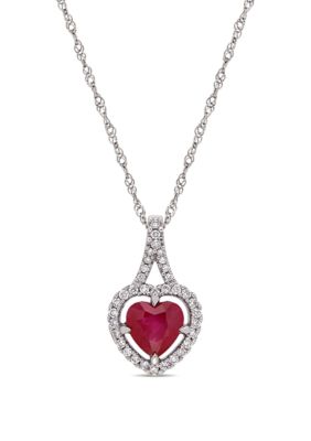 Belk & Co 1.0 ct. t.w Ruby and 1/6 ct. t.w Diamond Halo Heart Pendant with Chain in 14k White Gold -  5400426BLK001739