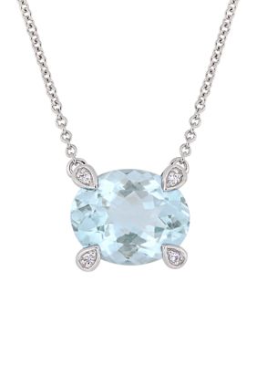 Belk & Co 2.1 Ct. T.w. Aquamarine And 1/10 Ct. T.w. Diamond Accent Station Necklace In 10K White Gold