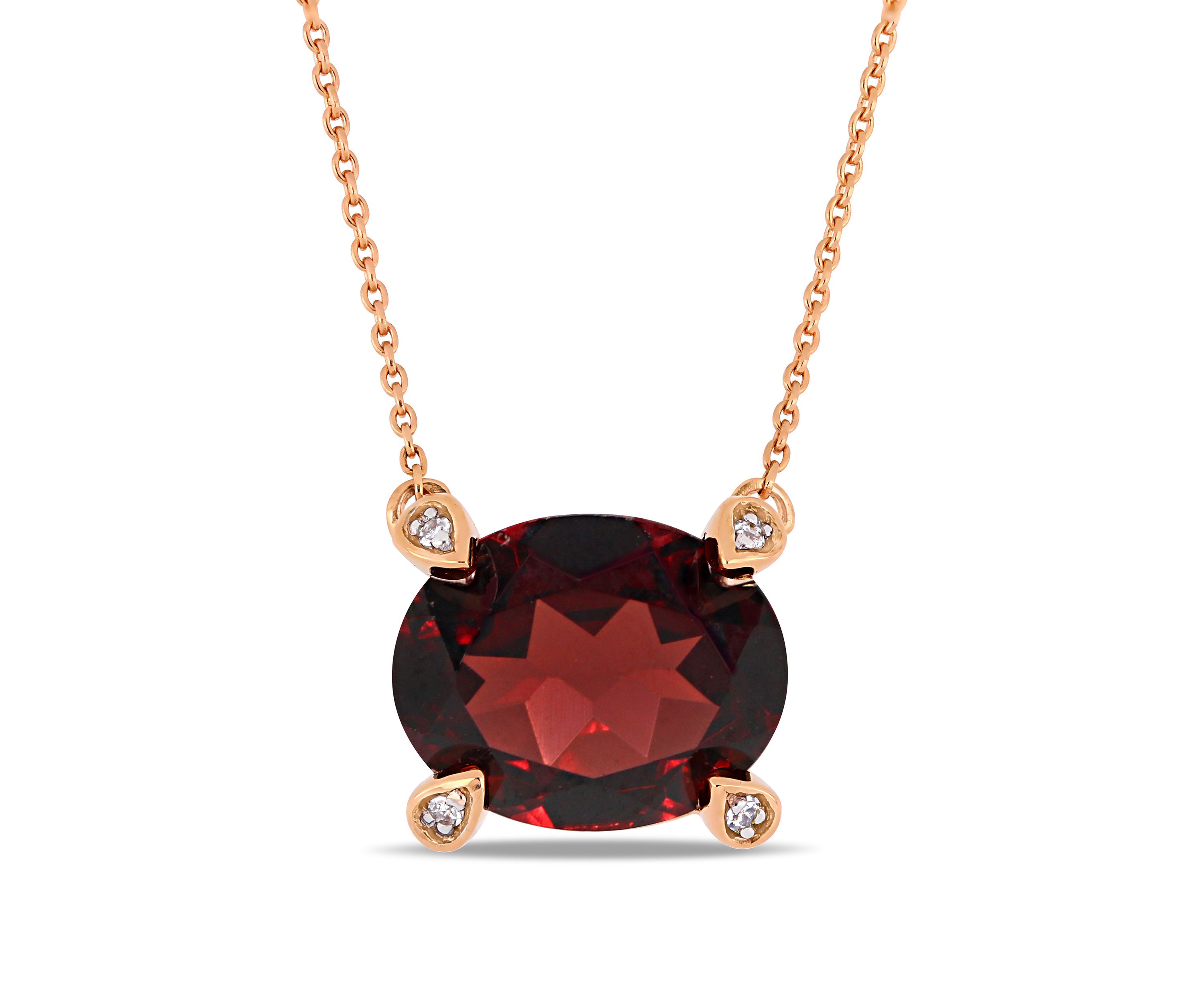 2.88 ct. t.w. Garnet and 1/10 ct. t.w. Diamond Accent Oval Station Necklace in 10k Rose Gold