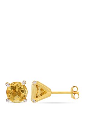 Belk & Co 3.75 ct. t.w. Citrine and 1/10 ct. t.w. Diamond Accent Martini Stud Earrings in 10k Yellow Gold
