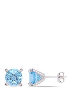 Belk & Co 4.75 Ct. T.w. Blue Topaz And 1/10 Ct. T.w. Diamond Accent Martini Stud Earrings In 10K White Gold -  0686692207912