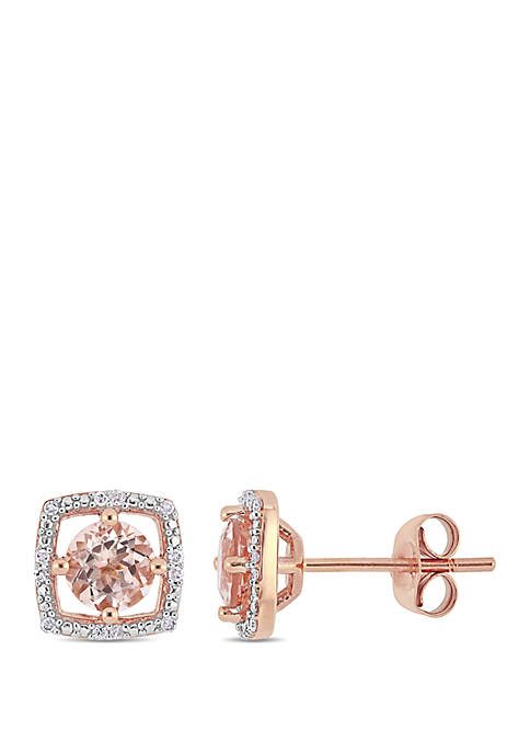 1 ct. t.w. Morganite and 0.07 ct. t.w. Diamond Floating Halo Square Stud Earrings in 10K Rose Gold 