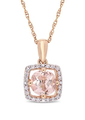 Belk & Co 0.8 ct. t.w. Morganite and 0.1 ct. t.w. Diamond Floating Halo Pendant with Chain in 10K Rose Gold -  5400426BLK001769