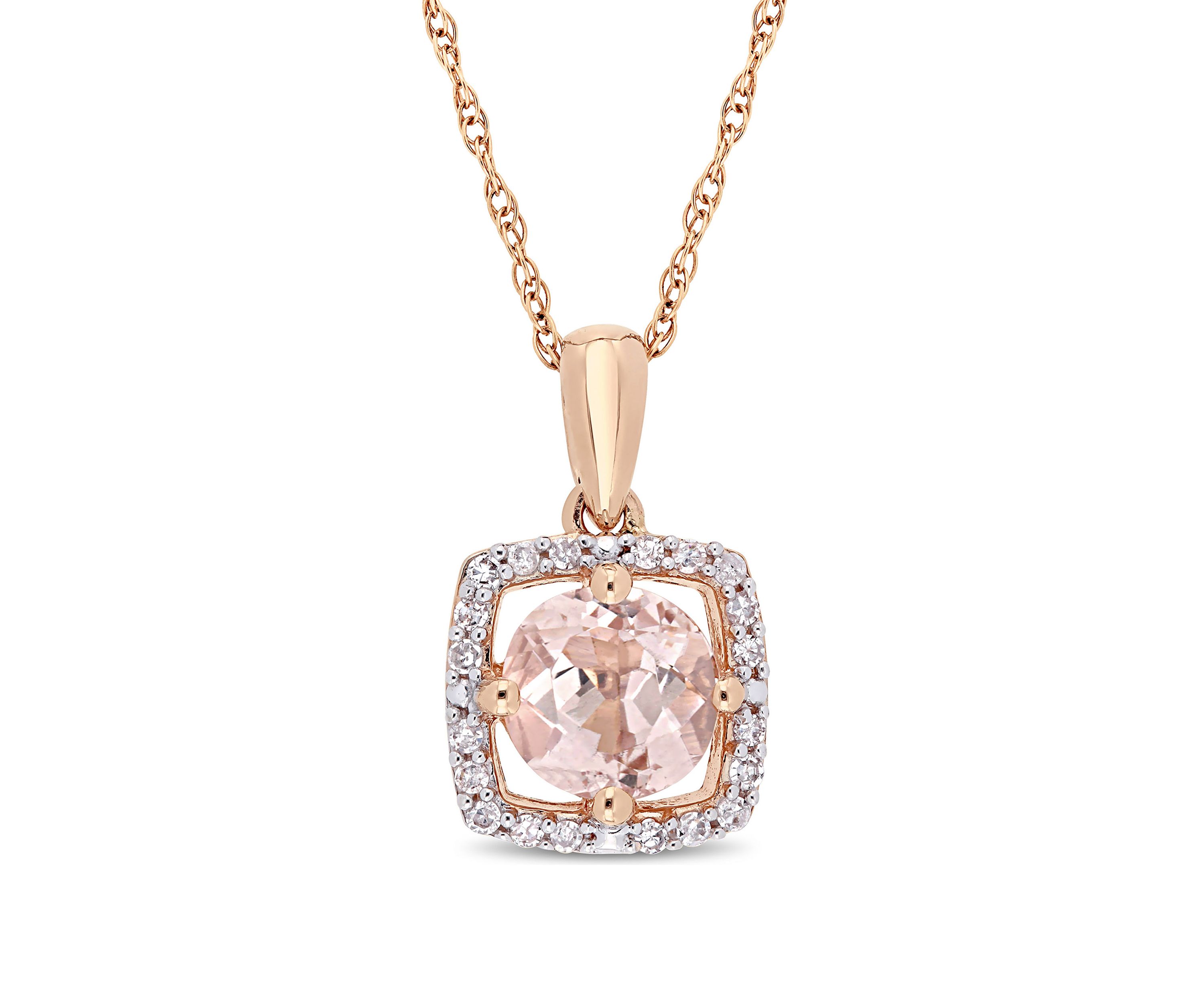 0.8 ct. t.w. Morganite and 0.1 ct. t.w. Diamond Floating Halo Pendant with Chain in 10K Rose Gold 