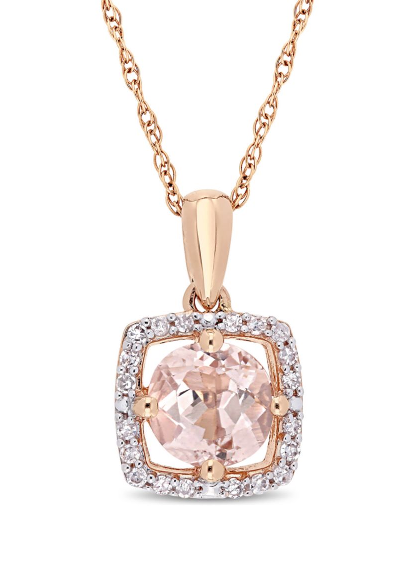 0.8 ct. t.w. Morganite and 0.1 ct. t.w. Diamond Floating Halo Pendant with Chain in 10K Rose Gold 