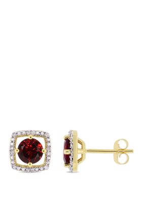 Belk & Co 1.2 Ct. T.w. Garnet And 0.07 Ct. T.w. Diamond Floating Halo Square Stud Earrings In 10K Yellow Gold -  0682077781183