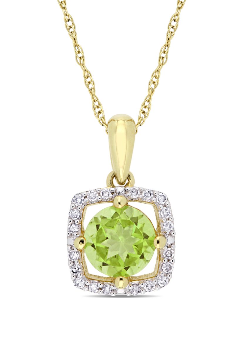 0.88 ct. t.w. Peridot and 0.1 ct. t.w. Diamond Floating Halo Pendant with Chain in 10K Yellow Gold