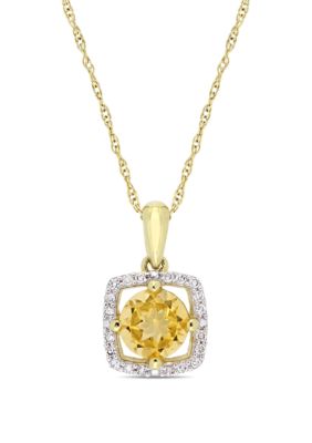 Belk & Co 0.75 ct. t.w. Citrine and 0.1 ct. t.w. Diamond Floating Halo Pendant with Chain in 10K Yellow Gold -  5400426BLK001784