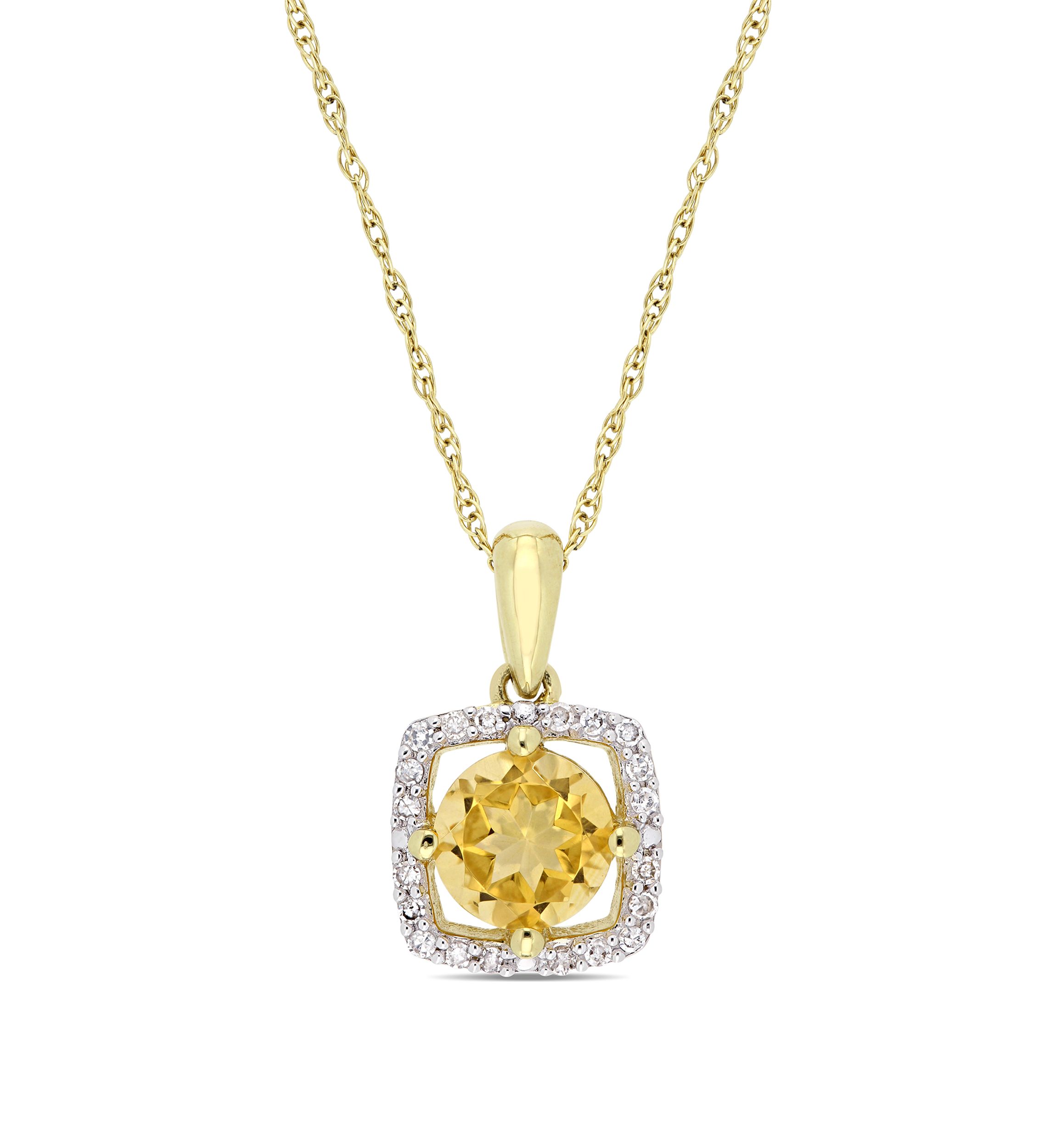 0.75 ct. t.w. Citrine and 0.1 ct. t.w. Diamond Floating Halo Pendant with Chain in 10K Yellow Gold