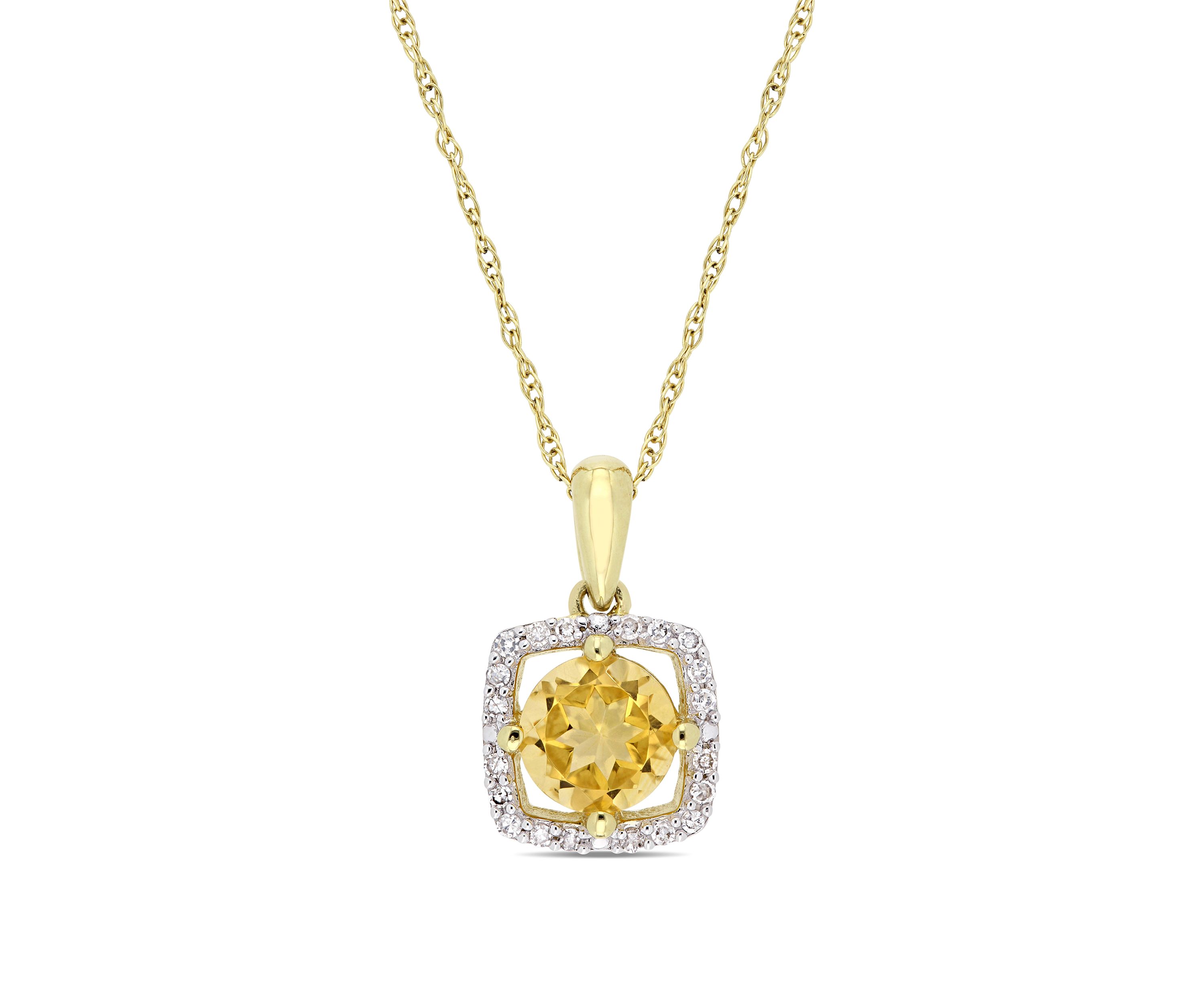 0.75 ct. t.w. Citrine and 0.1 ct. t.w. Diamond Floating Halo Pendant with Chain in 10K Yellow Gold