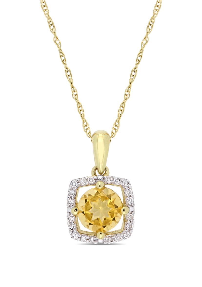 0.75 ct. t.w. Citrine and 0.1 ct. t.w. Diamond Floating Halo Pendant with Chain in 10K Yellow Gold
