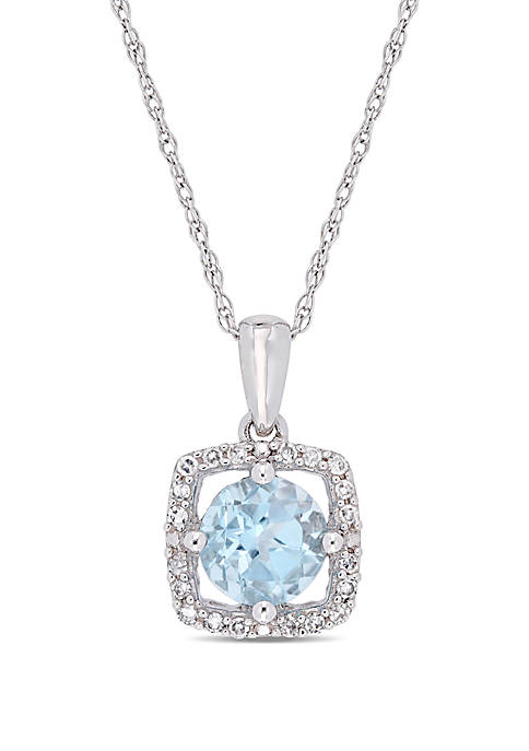 1 ct. t.w. Sky-Blue Topaz and 0.1 ct. t.w. Diamond Floating Halo Pendant with Chain in 10K White Gold