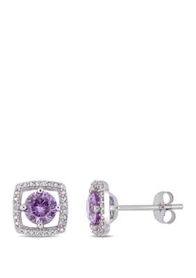 Belk & Co 1 1/5 ct. t.w. Created Alexandrite and 0.07 ct. t.w. Diamond Floating Halo Square Stud Earrings in 10k White Gold -  5400426BLK001811