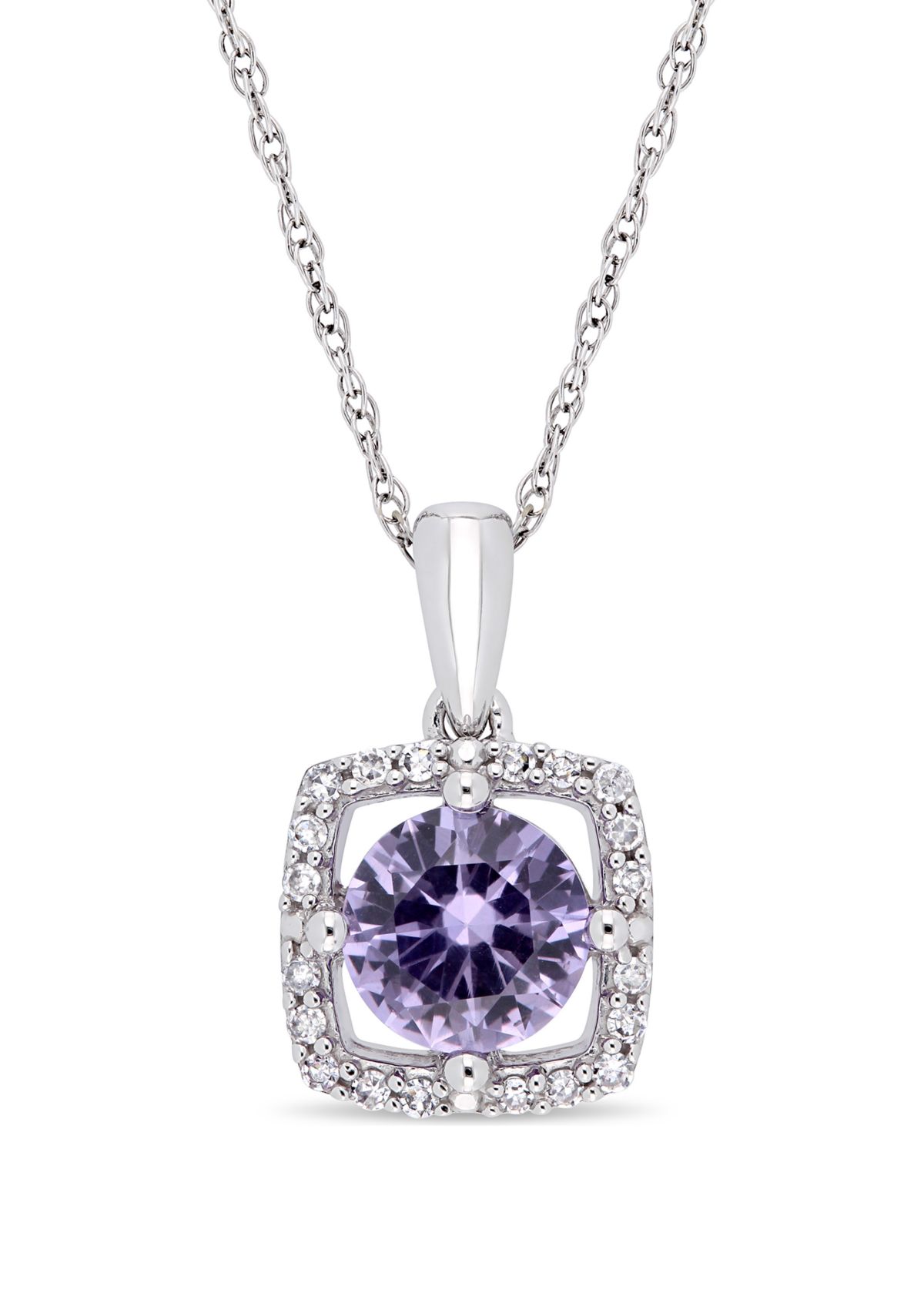 	 1 ct. t.w. Created Alexandrite and 1/10 ct. t.w. Diamond Floating Halo Pendant Necklace with Chain in 10k White Gold