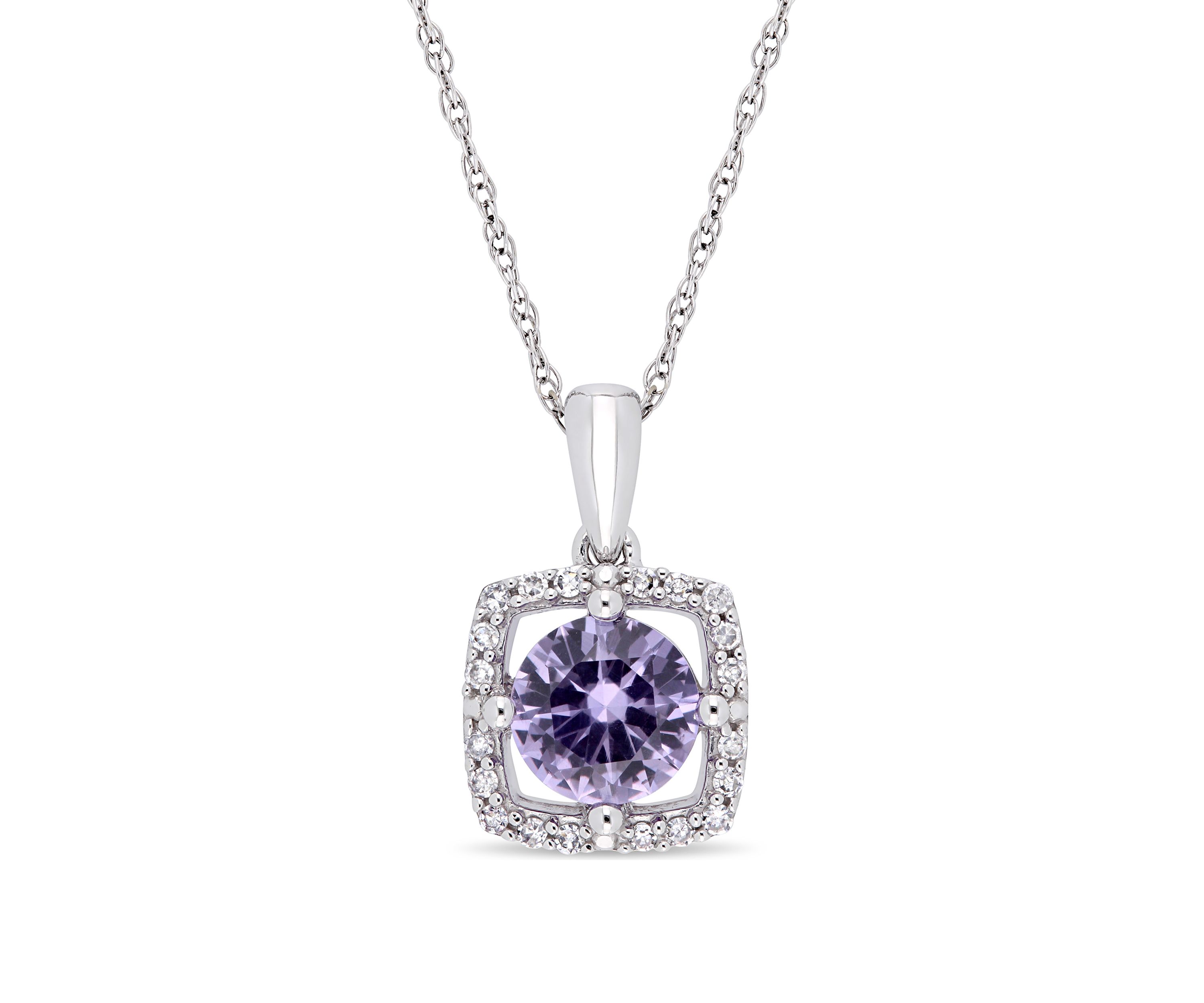 	 1 ct. t.w. Created Alexandrite and 1/10 ct. t.w. Diamond Floating Halo Pendant Necklace with Chain in 10k White Gold