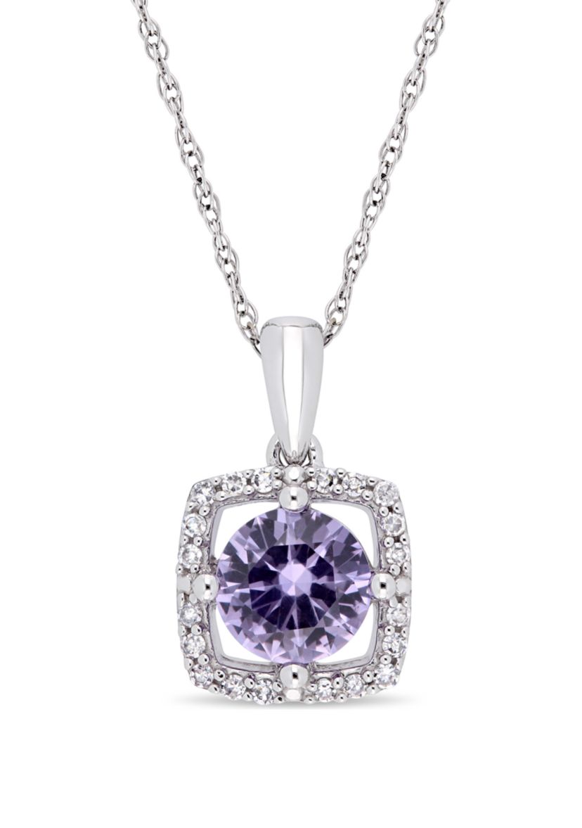	 1 ct. t.w. Created Alexandrite and 1/10 ct. t.w. Diamond Floating Halo Pendant Necklace with Chain in 10k White Gold