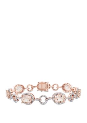 Belk & Co 11.75 ct. t.w. Morganite and 1.5 ct. t.w. Diamond Halo Link Bracelet in 14k Rose Gold, Pink