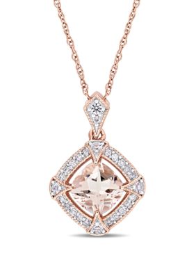 Belk & Co 1 ct. t.w. Morganite, Created White Sapphire and 1/10 ct. t.w. Diamond Halo Pendant with Chain in 10k Rose Gold -  5400426BLK001823