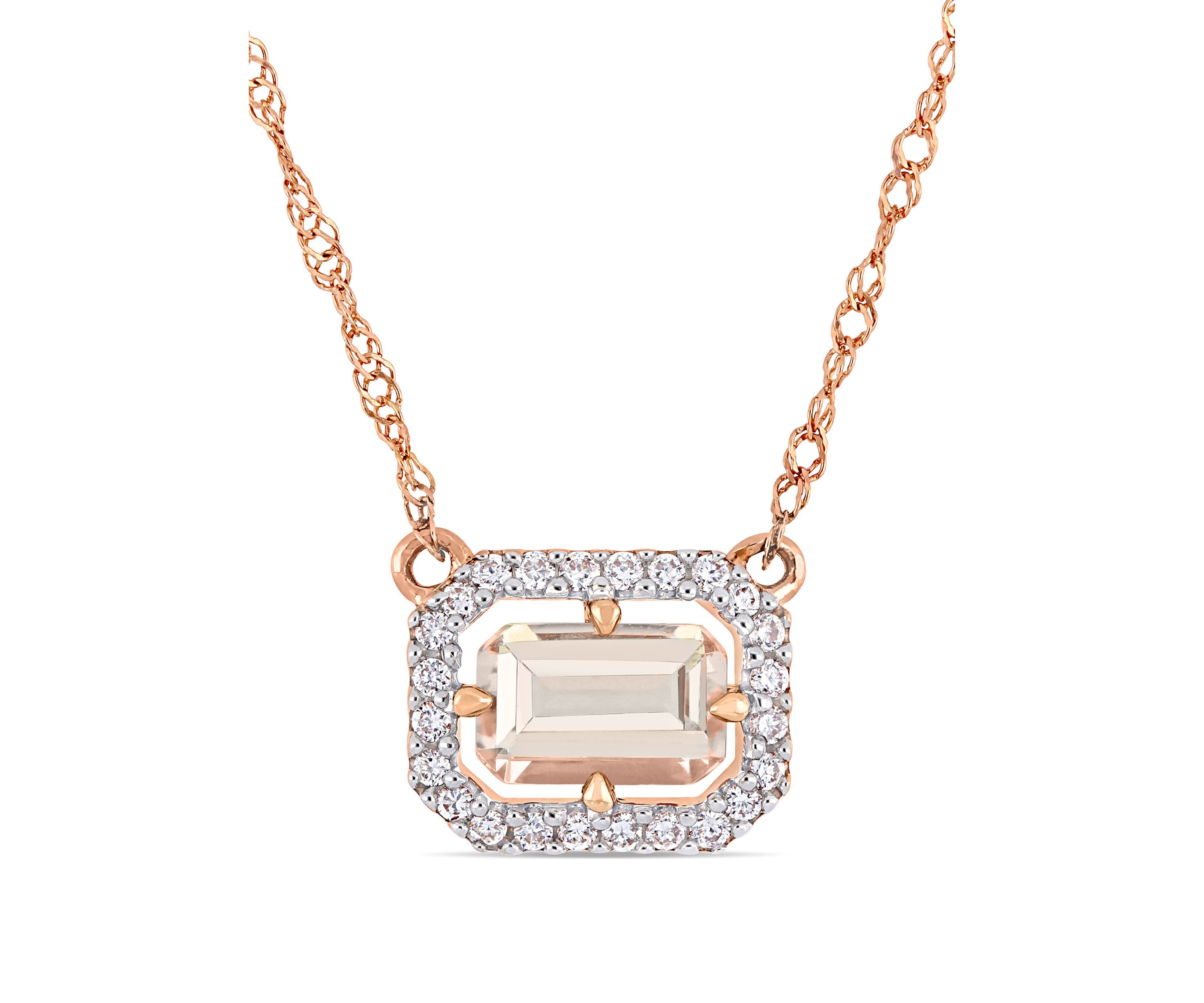 3/5 ct. t.w. Morganite and 1/10 ct. t.w. Diamond Floating Halo Necklace in 14k Rose Gold
