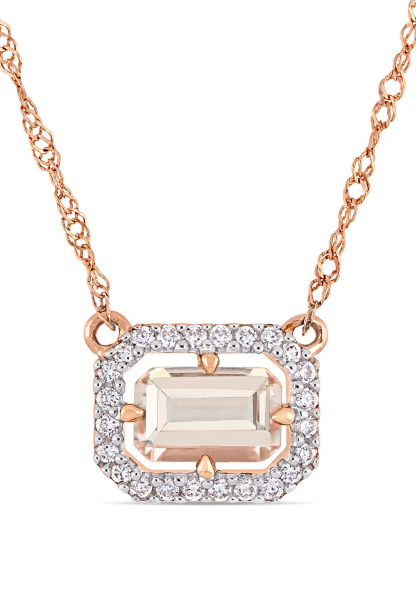 3/5 ct. t.w. Morganite and 1/10 ct. t.w. Diamond Floating Halo Necklace in 14k Rose Gold