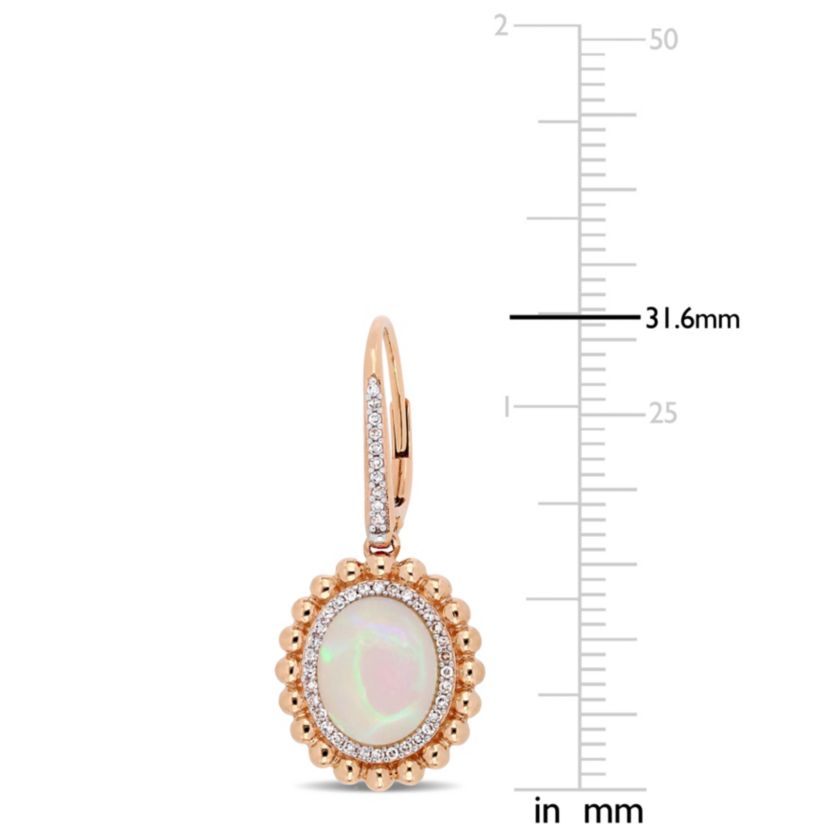 Ethiopian Blue-Hued Opal and 1/4 CT TW Diamond Halo Earrings in 14K Rose Gold