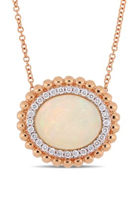 Belk & Co 5 Ct. T.w. Oval-Cut Ethiopian Blue-Hued Opal And 1/4 Ct. T.w. Diamond Necklace In 14K Rose Gold