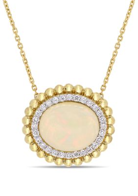 Belk & Co 3 1/2 Ct. T.w. Oval-Cut Ethiopian Opal And 1/4 Ct. T.w. Diamond Necklace In 14K Yellow Gold