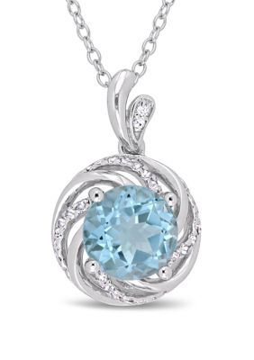 Belk & Co 2.5 ct. t.w. Blue and White Topaz and 1/10 ct. t.w. White Diamond Accent Swirl Pendant with Chain in Sterling Silver