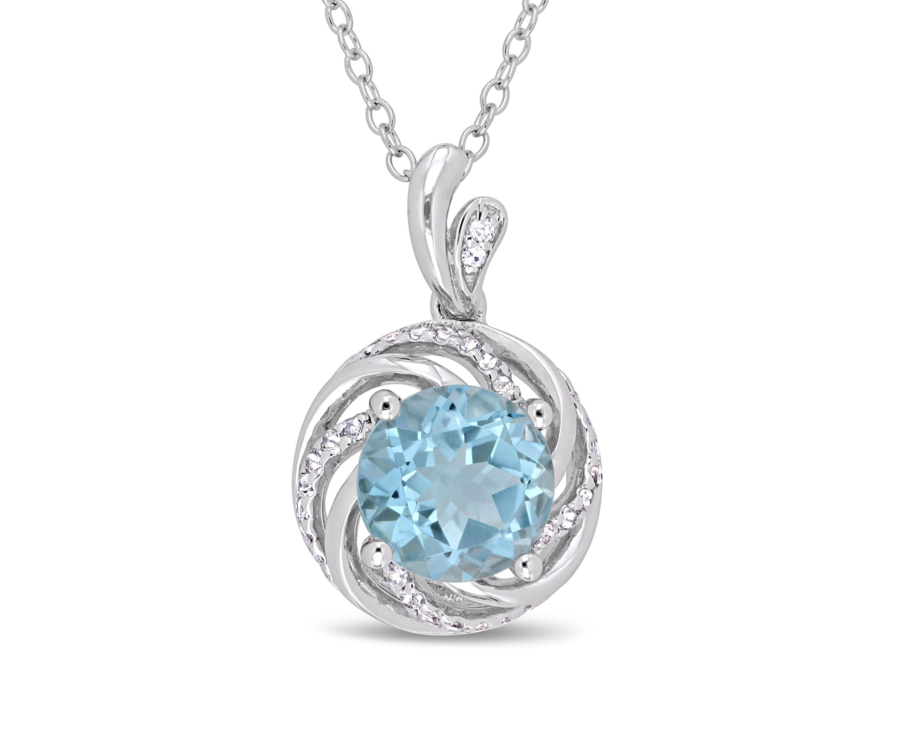 2.5 ct. t.w. Blue and White Topaz and 1/10 ct. t.w. White Diamond Accent Swirl Pendant with Chain in Sterling Silver 