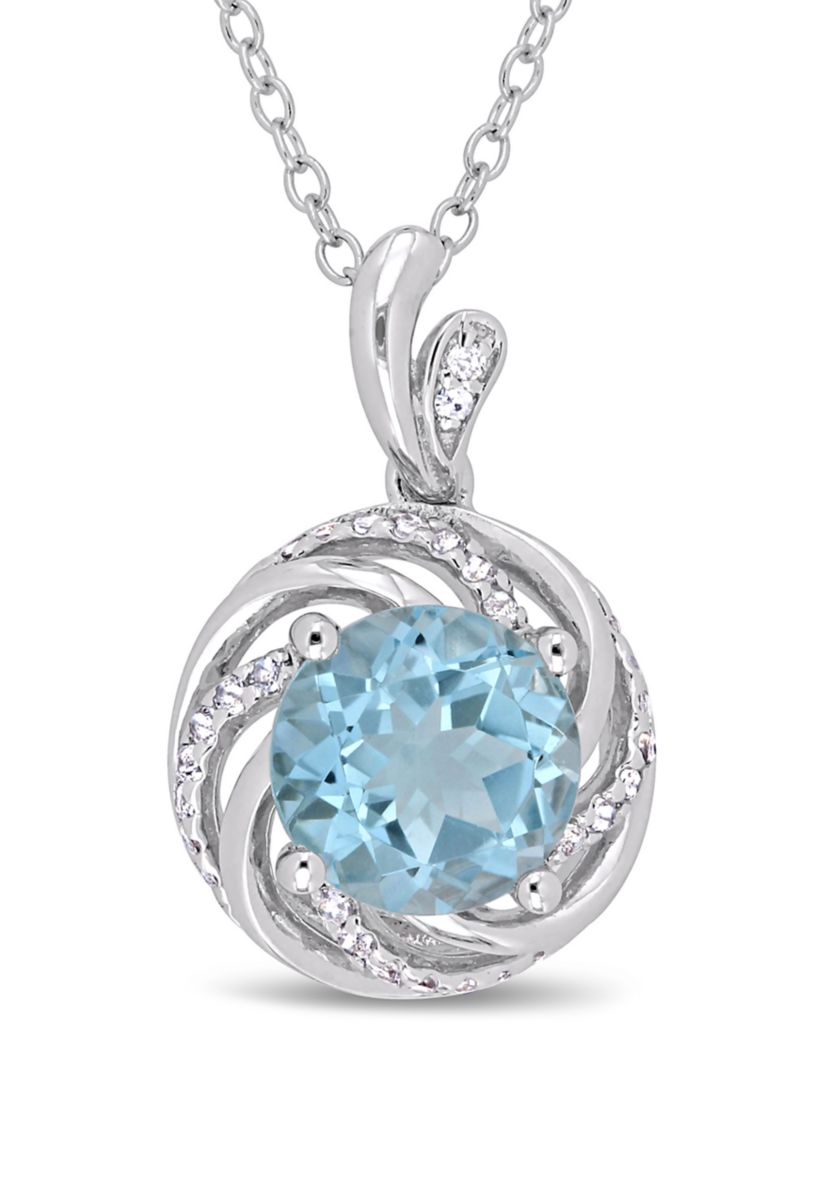 2.5 ct. t.w. Blue and White Topaz and 1/10 ct. t.w. White Diamond Accent Swirl Pendant with Chain in Sterling Silver 