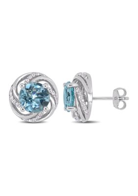 Belk & Co 5 CT TGW Sky Blue Topaz and White Topaz Stud Earrings in Sterling Silver