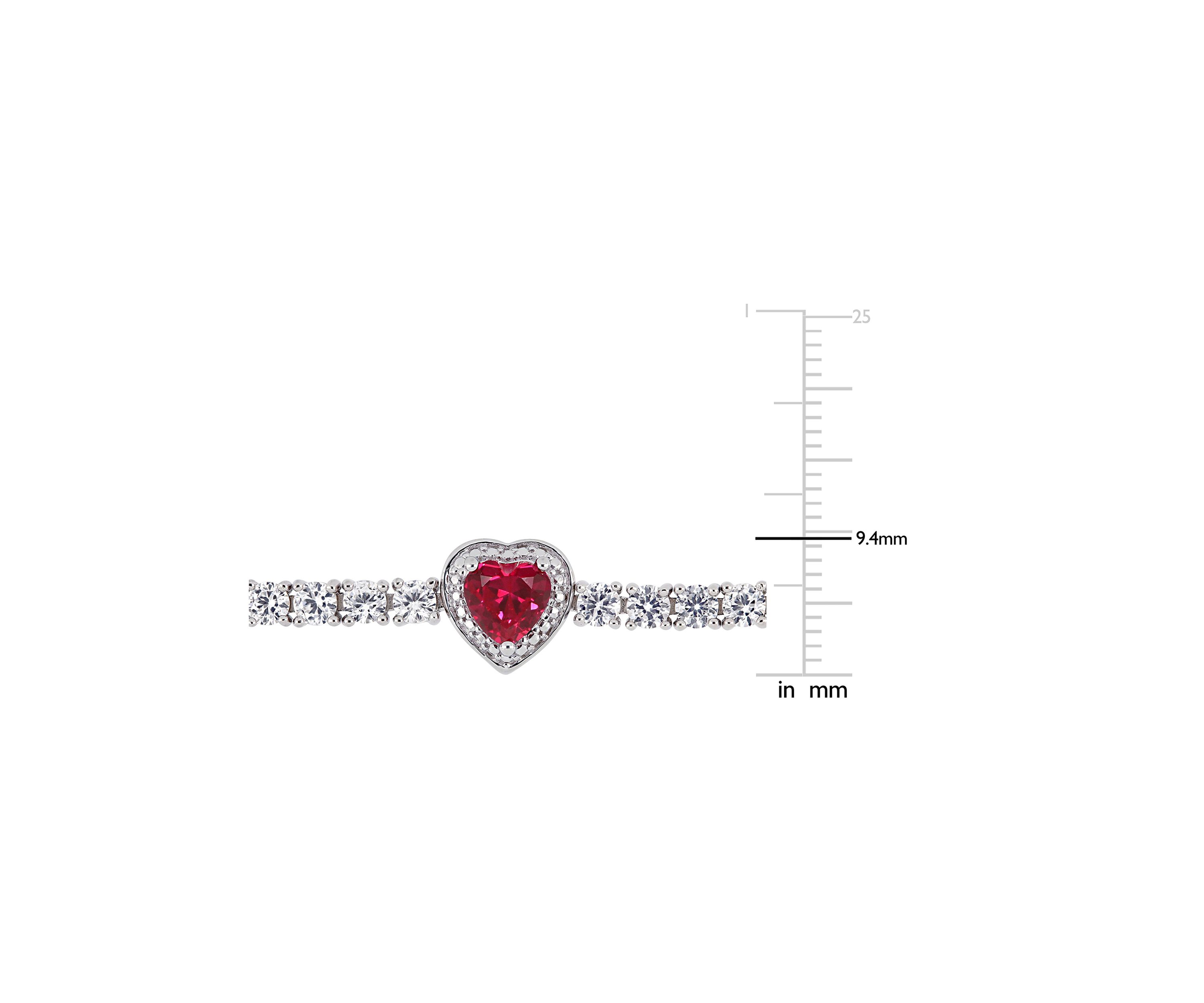 Lab Created 8.42 ct. t.g.w. Created Ruby and Created White Sapphire Stationed Triple Halo Heart Tennis Bracelet in Sterling Silver
