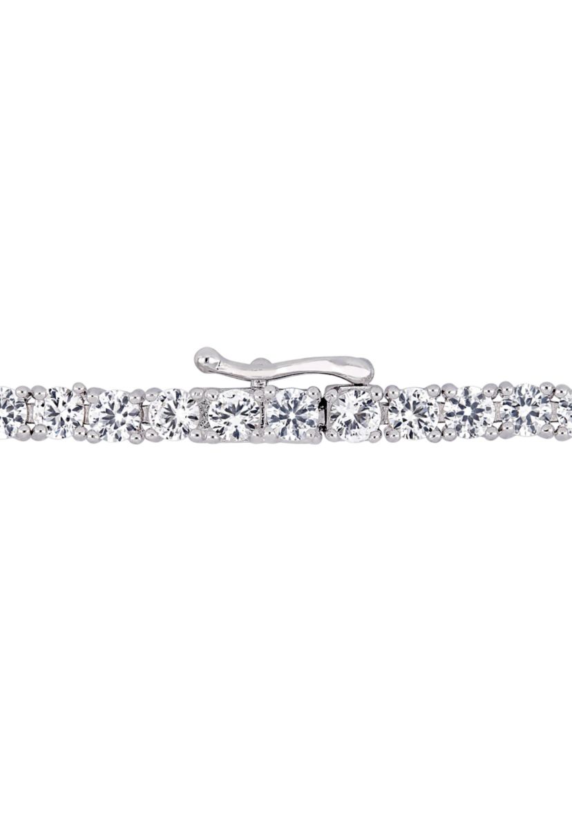 Lab Created 8.42 ct. t.g.w. Created Ruby and Created White Sapphire Stationed Triple Halo Heart Tennis Bracelet in Sterling Silver