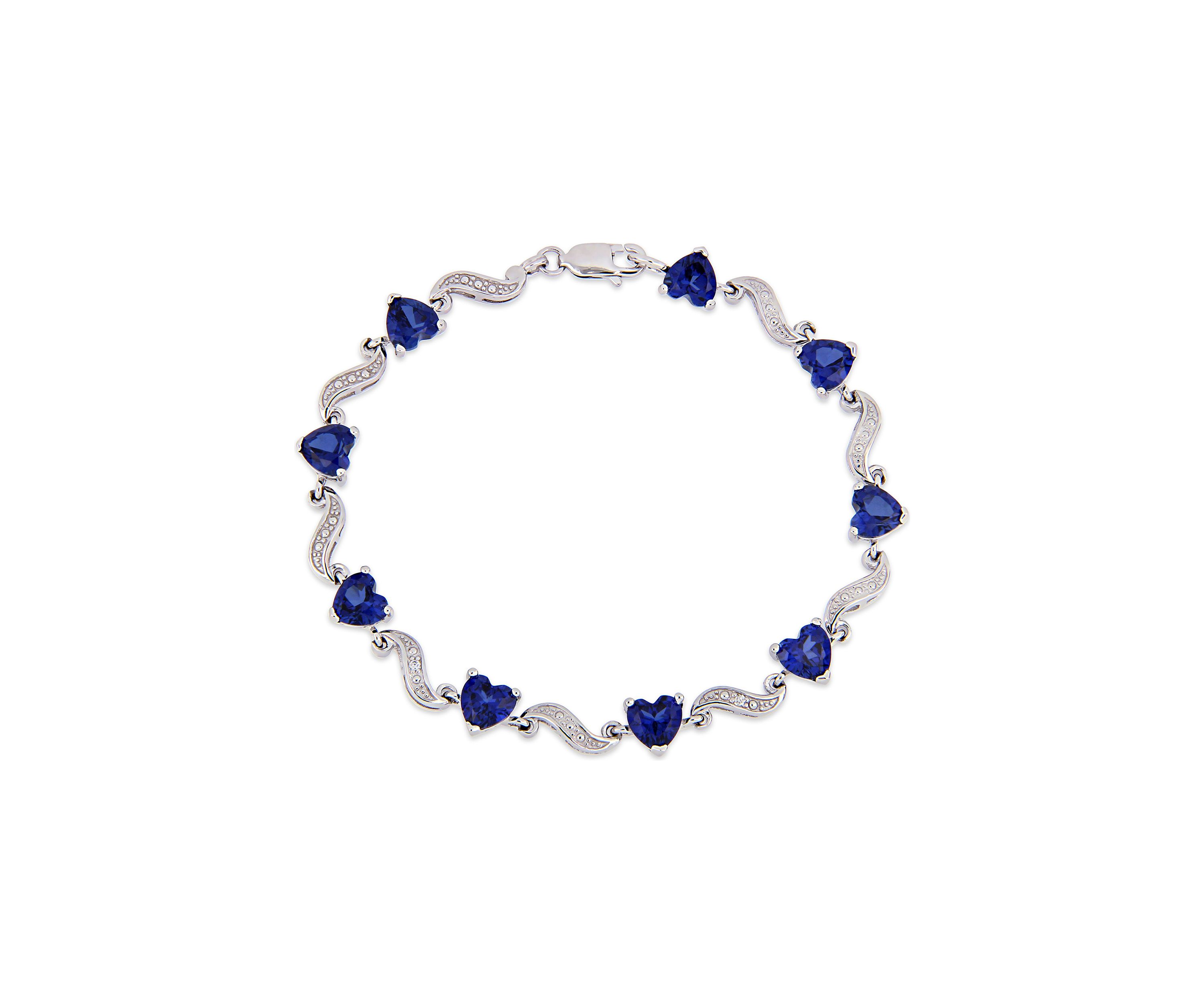 Lab Created 8.19 ct. t.g.w. Created Blue Sapphire and Diamond Accent Heart Link Tennis Bracelet in Sterling Silver