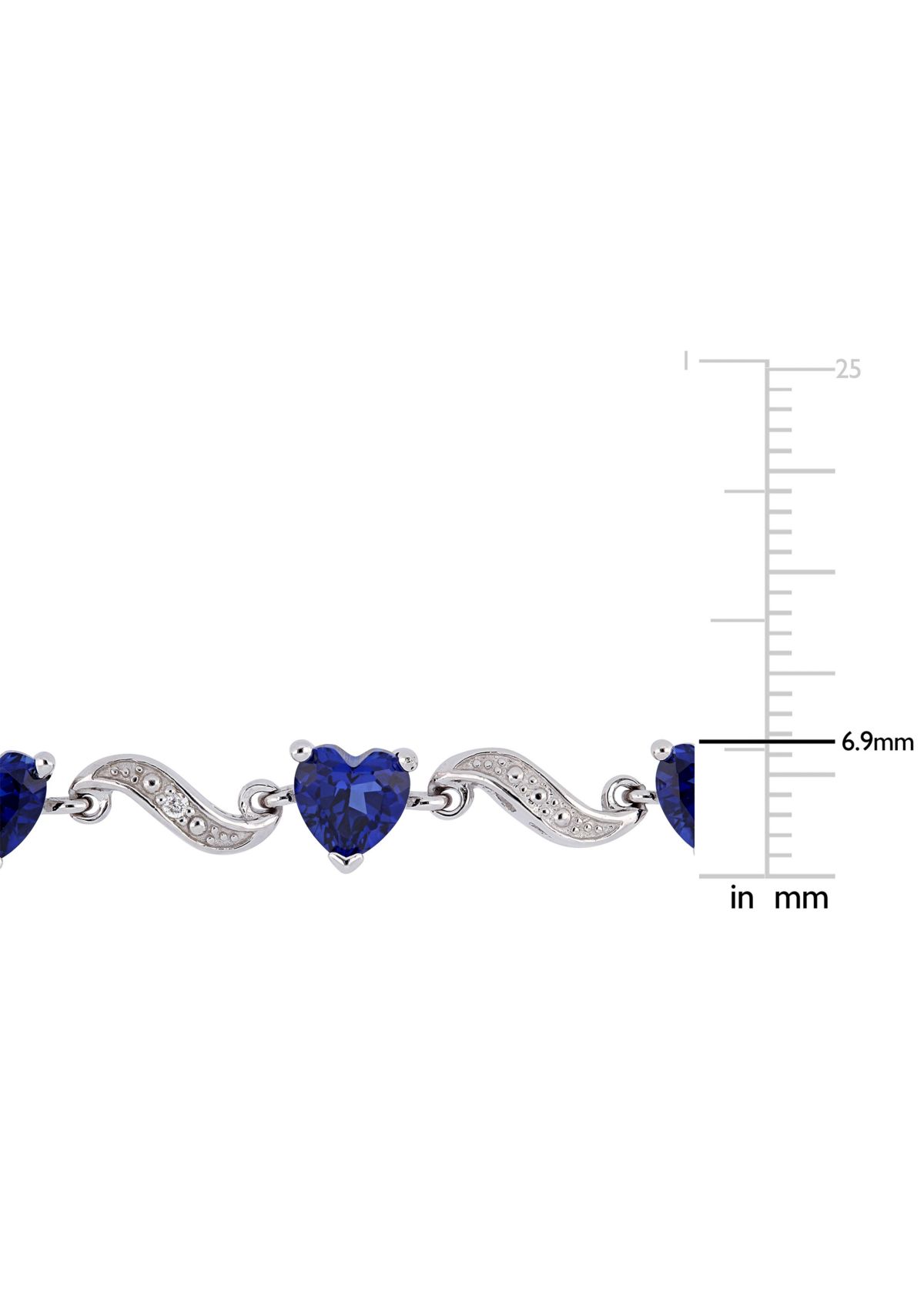 Lab Created 8.19 ct. t.g.w. Created Blue Sapphire and Diamond Accent Heart Link Tennis Bracelet in Sterling Silver