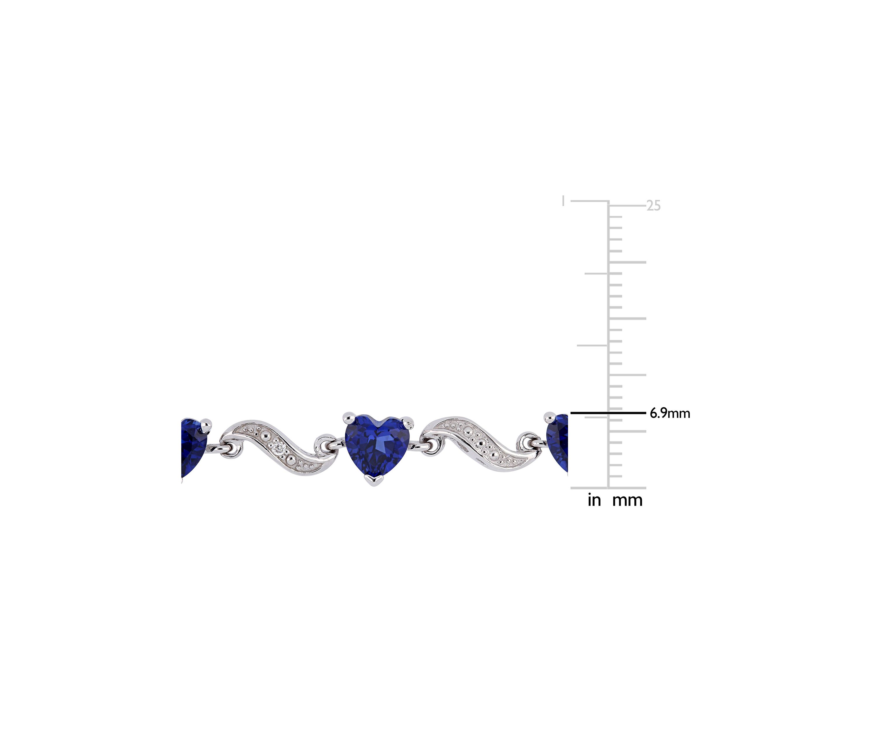 Lab Created 8.19 ct. t.g.w. Created Blue Sapphire and Diamond Accent Heart Link Tennis Bracelet in Sterling Silver