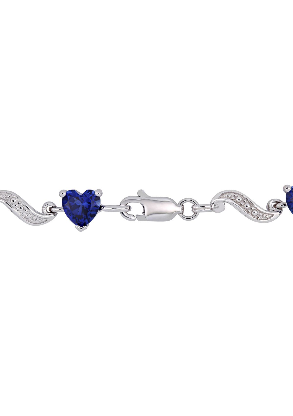Lab Created 8.19 ct. t.g.w. Created Blue Sapphire and Diamond Accent Heart Link Tennis Bracelet in Sterling Silver