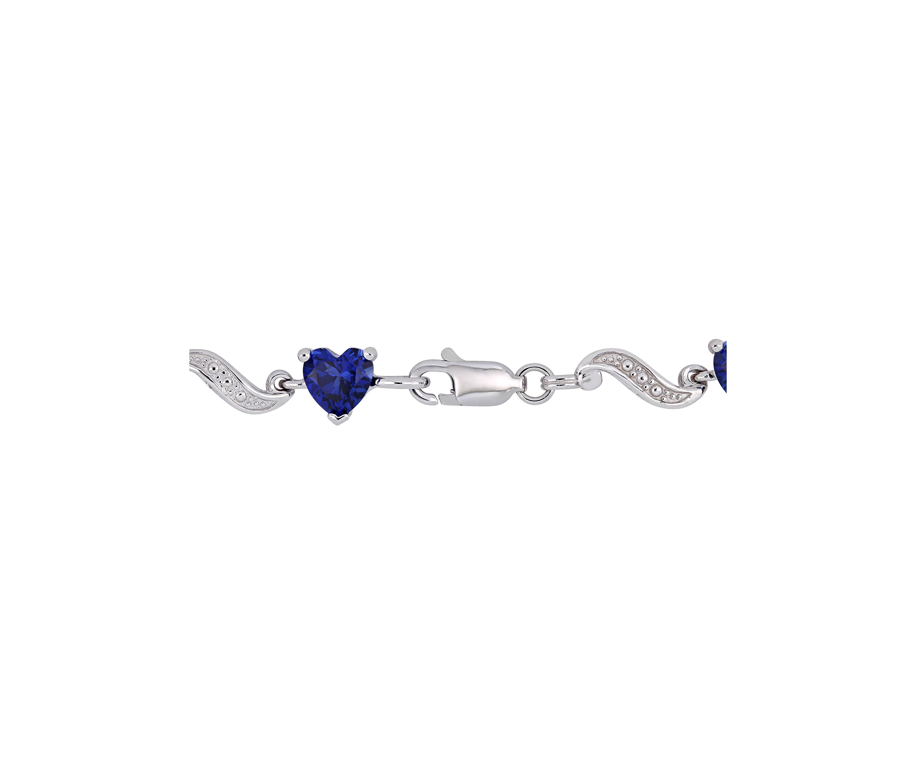 Lab Created 8.19 ct. t.g.w. Created Blue Sapphire and Diamond Accent Heart Link Tennis Bracelet in Sterling Silver