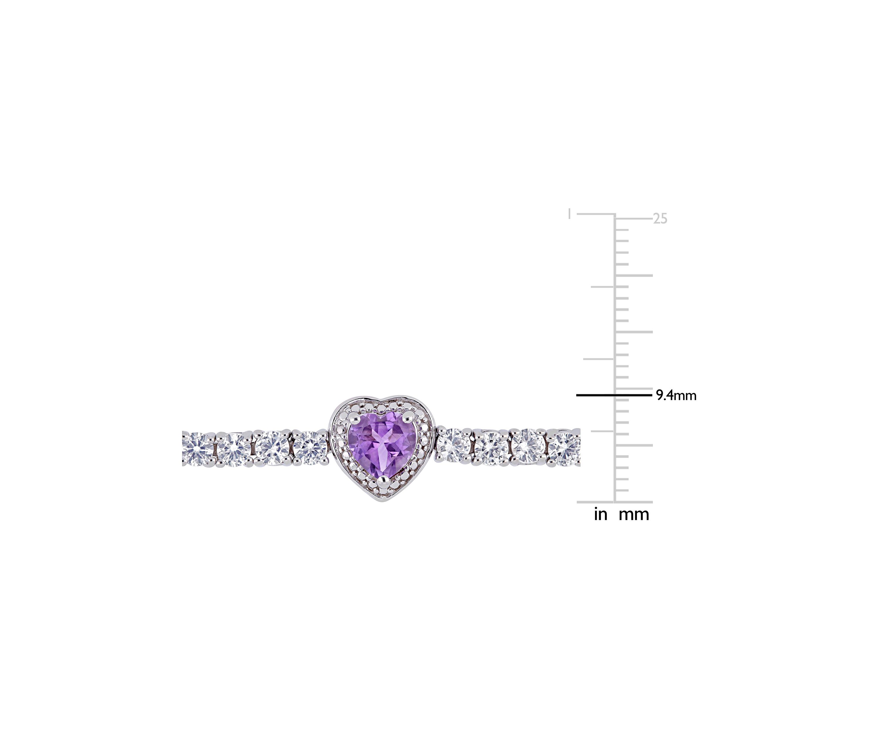 Lab Created 7.91 ct. t.g.w. Amethyst and Created White Sapphire Stationed Triple Halo Heart Tennis Bracelet in Sterling Silver