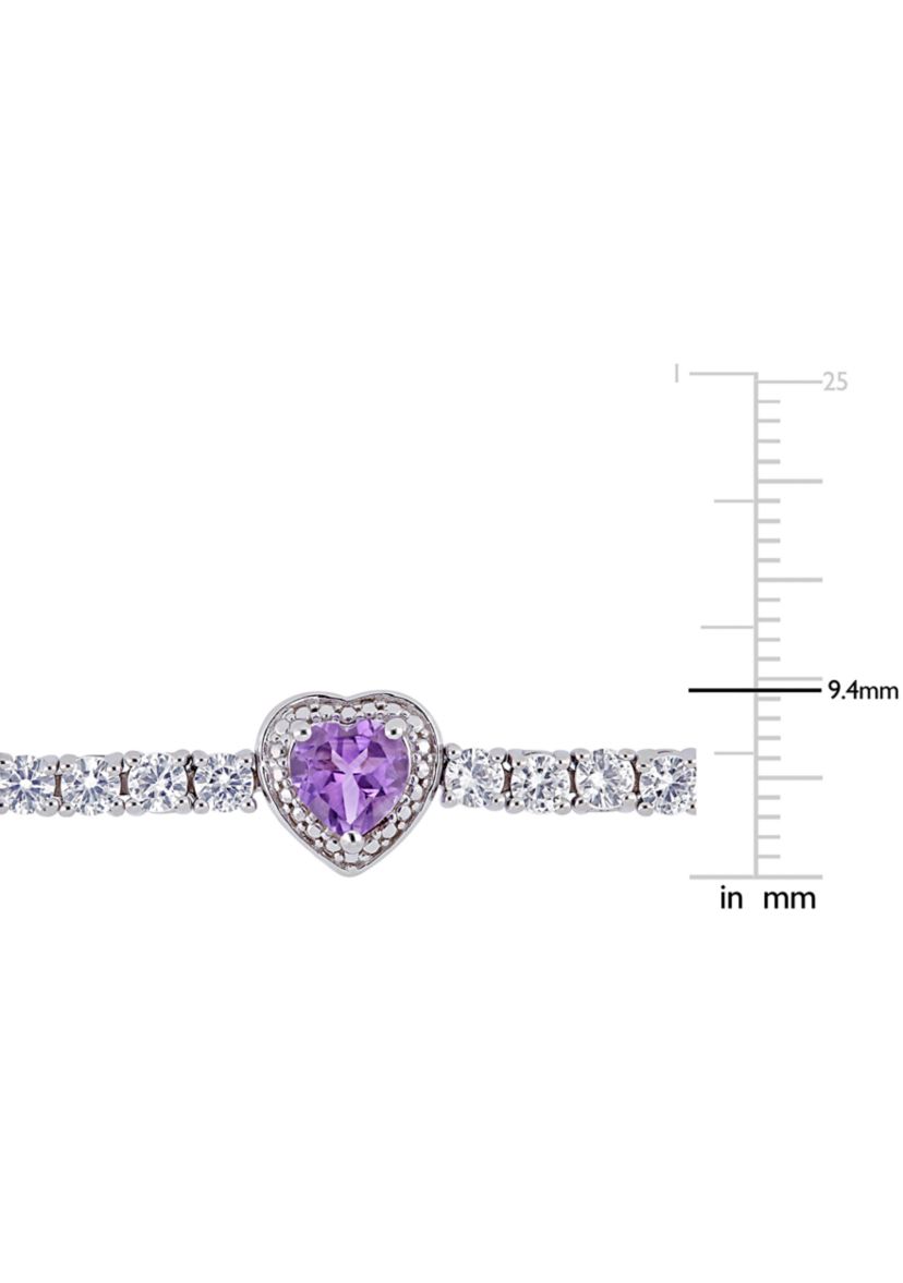 Lab Created 7.91 ct. t.g.w. Amethyst and Created White Sapphire Stationed Triple Halo Heart Tennis Bracelet in Sterling Silver