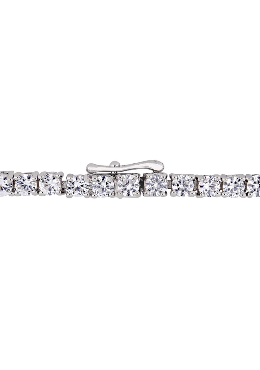 Lab Created 7.91 ct. t.g.w. Amethyst and Created White Sapphire Stationed Triple Halo Heart Tennis Bracelet in Sterling Silver