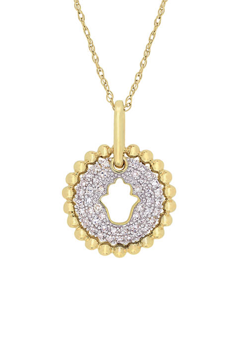  1/5 ct. t.w. Diamond Cluster Hamsa Pendant with Chain in 10k Yellow Gold