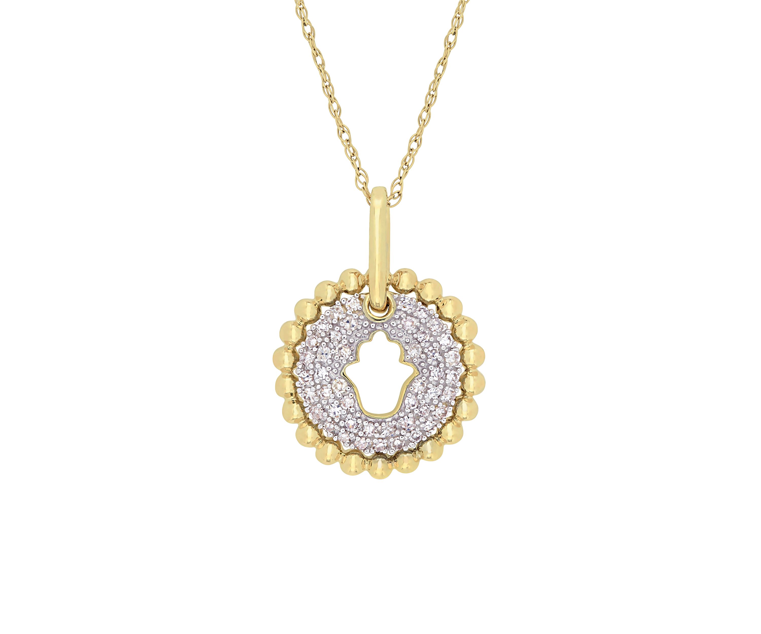  1/5 ct. t.w. Diamond Cluster Hamsa Pendant with Chain in 10k Yellow Gold