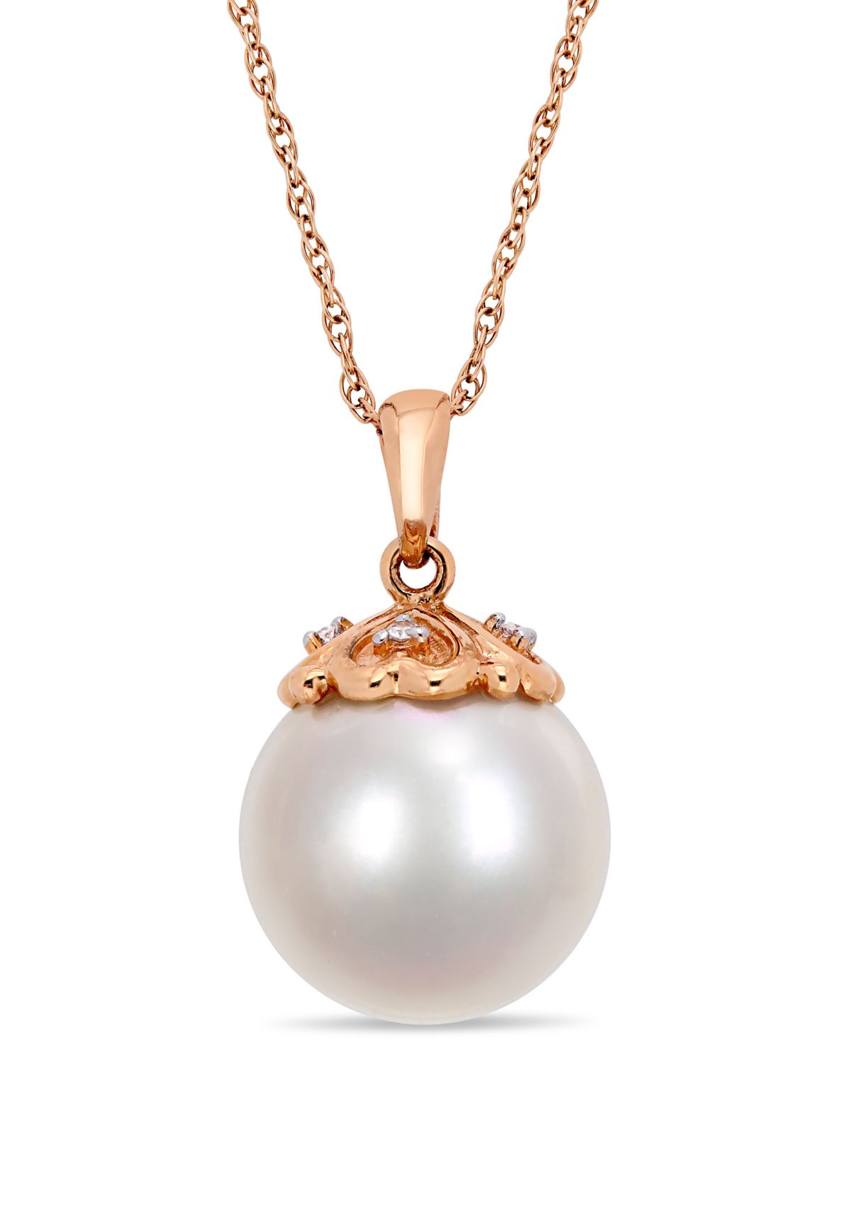 11 mm-12 mm Cultured Freshwater Pearl and 1/10 ct. t.w. Diamond Accent Necklace in 10k Rose Gold