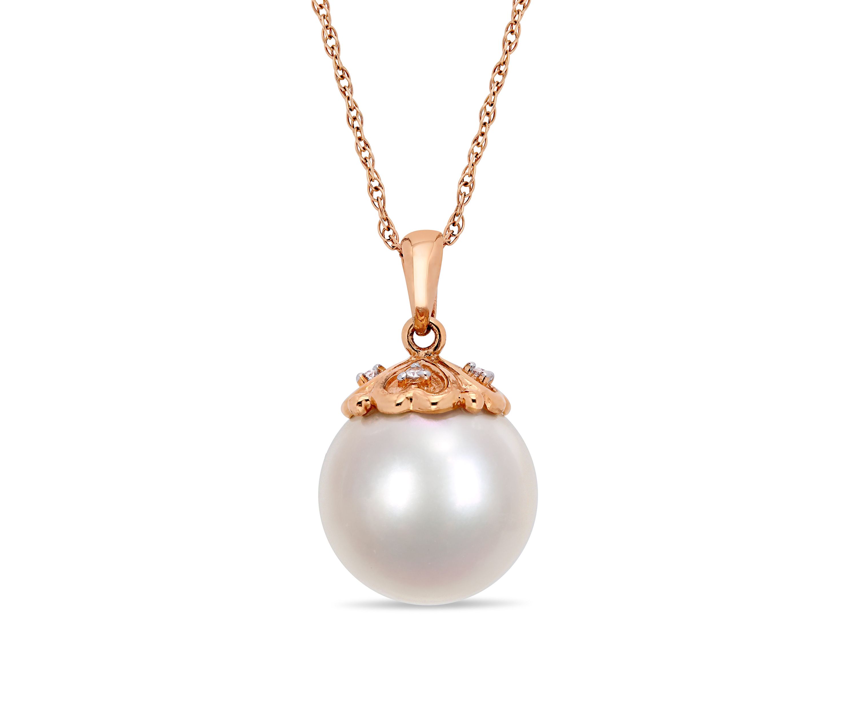 11 mm-12 mm Cultured Freshwater Pearl and 1/10 ct. t.w. Diamond Accent Necklace in 10k Rose Gold
