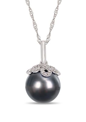 Belk & Co 10 mm-10.5 mm Tahitian Cultured Pearl and 1/10 ct. t.w. Diamond Accent Vintage Necklace in 14k White Gold -  5400426BLK001942