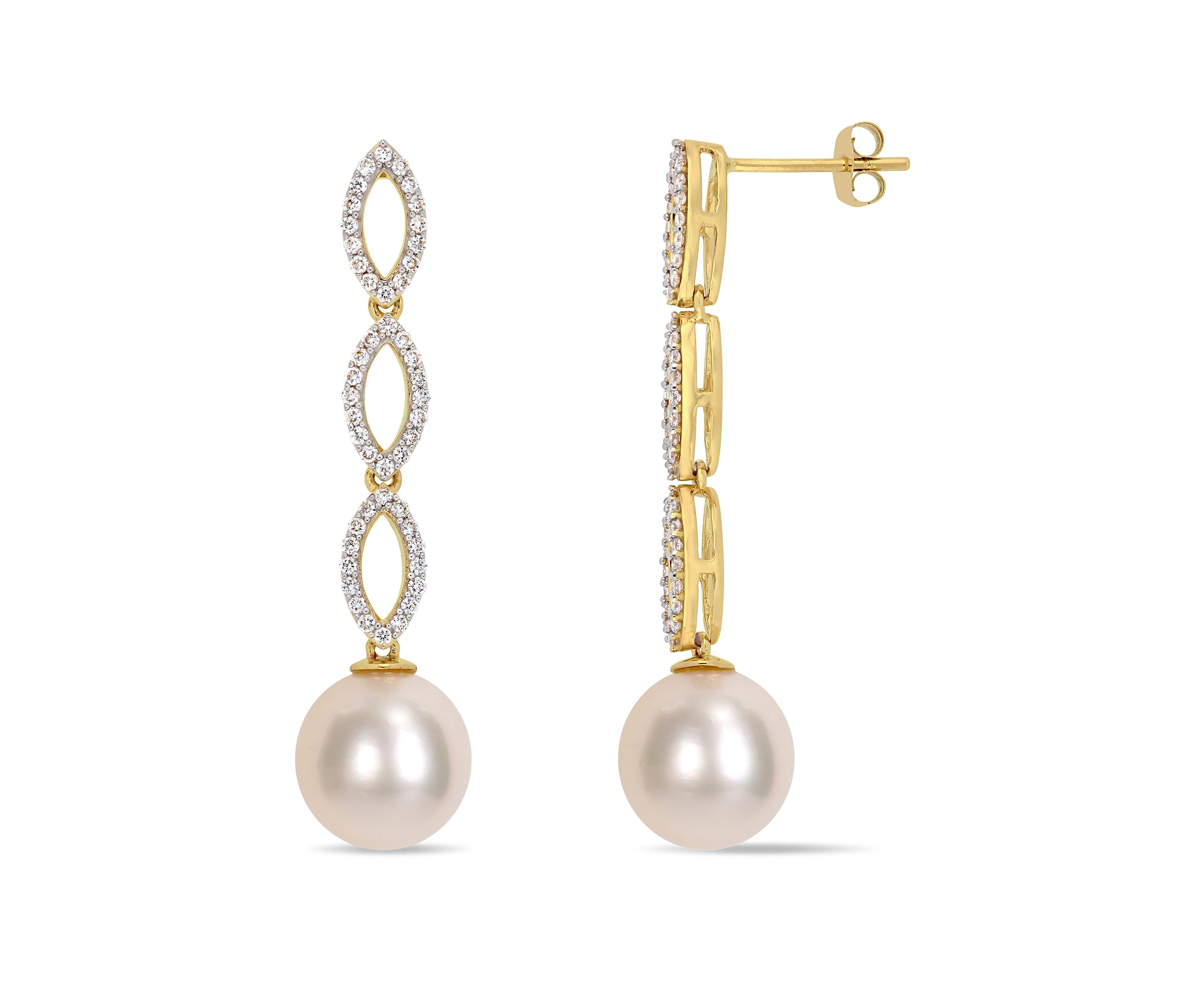 South Sea Cultured Pearl and 1/2 ct. t.w. Diamond Infinity Dangle Earrings in 14k Yellow Gold
