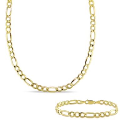 Belk & Co 2-Piece Set of Men's Figaro Chain Necklace and Bracelet in 10K Yellow Gold, 20" & 9", 8.25 in