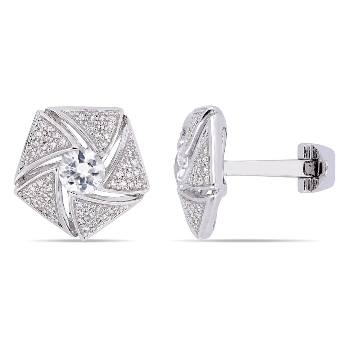 1/2 ct. t.w. Diamond and White Sapphire Cufflink in Sterling Silver